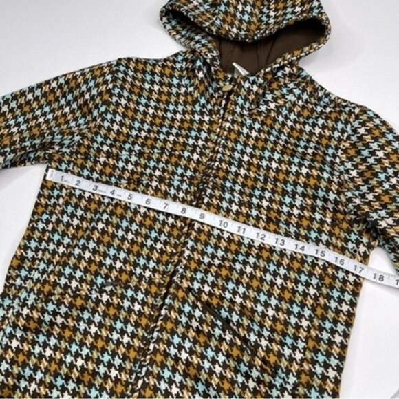 Burton Hoodie, fleece lined Full zip jacket, Brown & blue houndstooth, Size Med - Picture 4 of 11